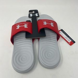 Under Armour Men's Ansa Fix Slide Sandal, Halo Grey / Red